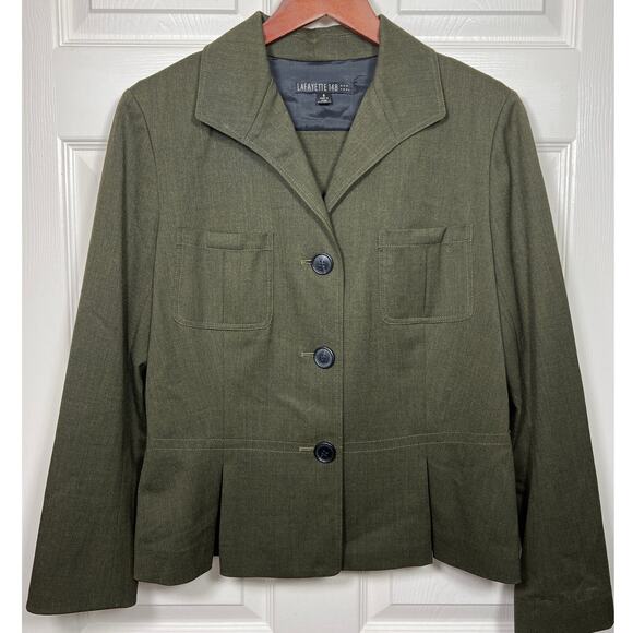 Lafayette 148 New York Wool Green Pleated Back Career Business Blazer 8 - Picture 1 of 6